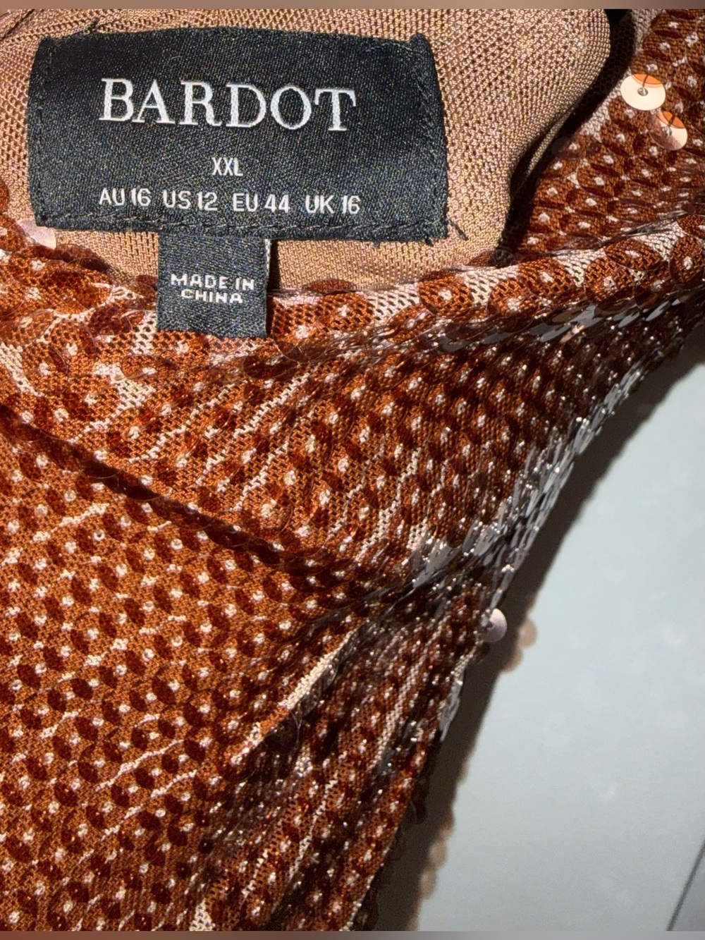 Bardot Verona Sequin Mini Dress In Chocolate size 12 - Picture 5 of 5